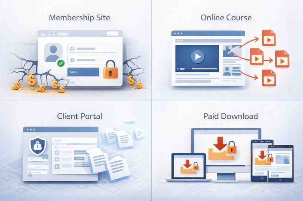 Four common scenarios where unauthorized WordPress media access causes problems for membership sites, courses, client portals, and digital products