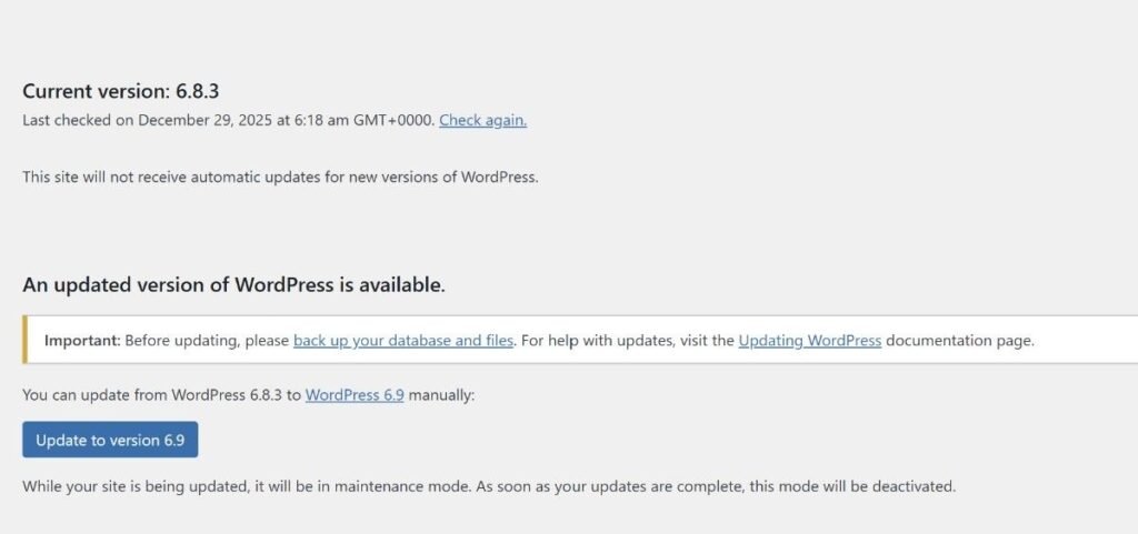 wordpress update