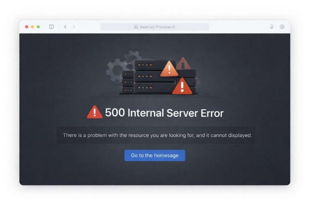500 Internal Server Error displayed in web browser