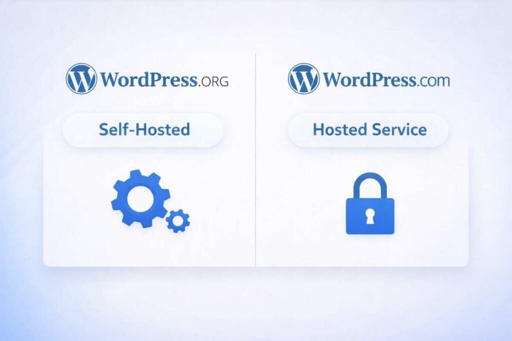 Visual comparison between self-hosted WordPress.org and hosted WordPress.com platforms